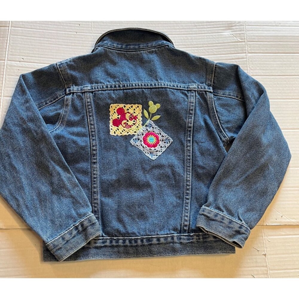 VTG-Y2K-Disney Mickey & Co. Denim Jacket With Crochet Patchwork Details  Size 6X